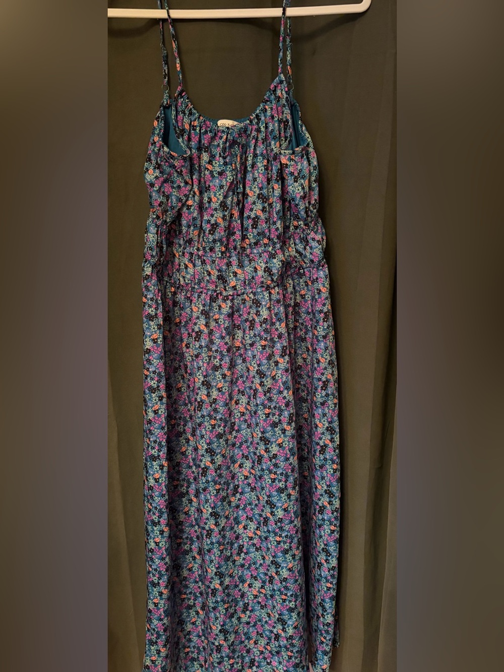 ON 34TH Smocked Floral Front Tie Spaghetti-Strap Maxi Dress